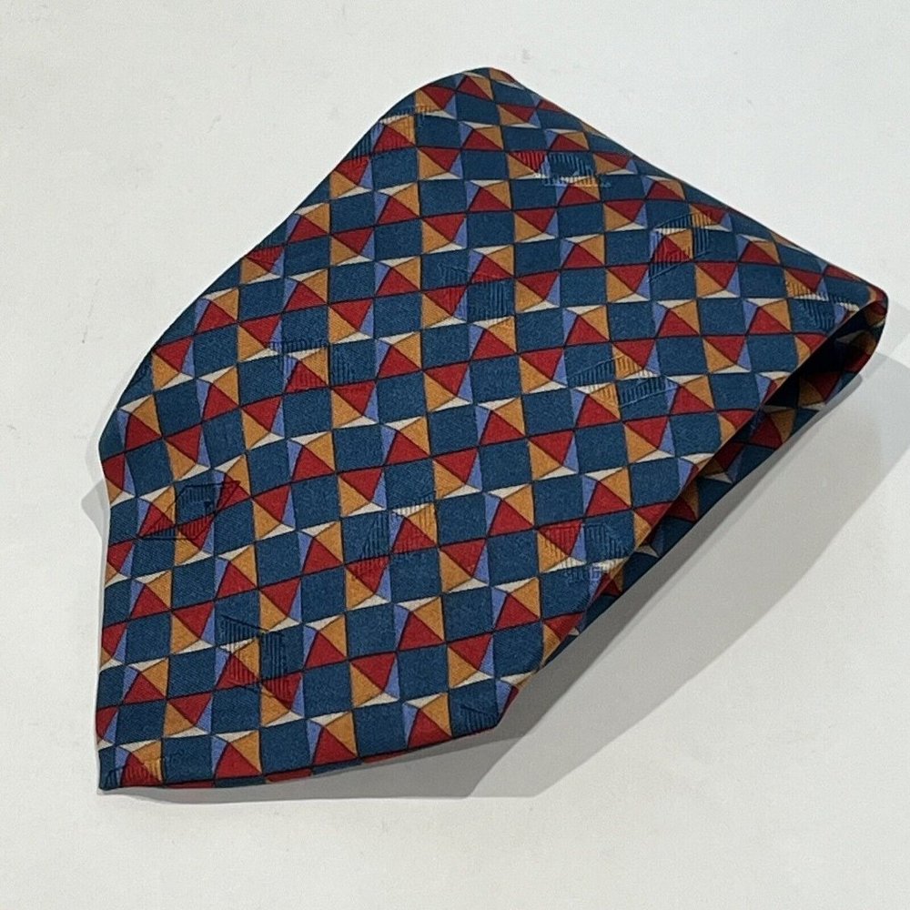 Mondo Uomo Bright Geometric Diamond Design Silk Tie Handmade In Italy